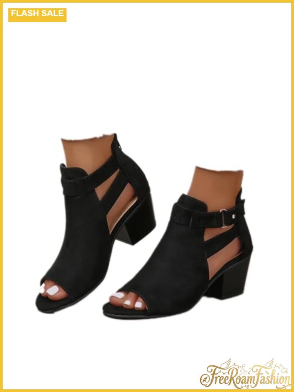 Womens Peep Toe Ankle Booties Chunky Heels Suede Sandals